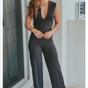 Black V-Neck Jumpsuit with Criss Cross Back